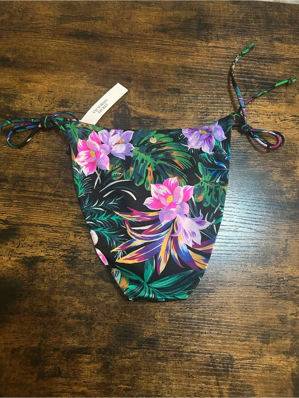 Victoria's Secret Black One-Piece with Green and Purple Floral Accents